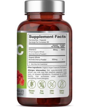 EAT INTACT Vegan Whole Food Vitamin C Two Ingredients (Organic Whole Acerola Cherry Powder and Organic Vegan Capsule) Non-GMO Third Party Tested 60 Day Supply - Buy Online on GoSupps.com
