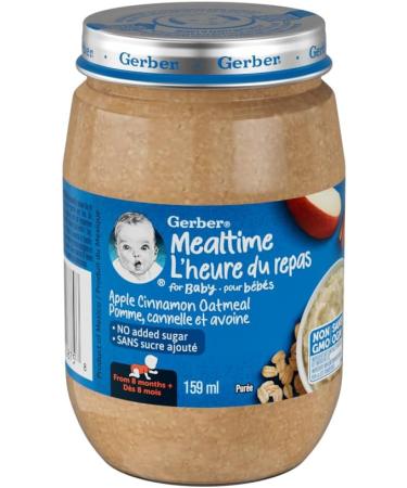 Gerber Mealtime Apple Cinnamon Oatmeal Pur e for Babies and Toddlers 8 Months & Up Real Fruit No Added Sugar Non-GMO Resealable & Recyclable 159mL Glass Jar - Buy Online on GoSupps.com