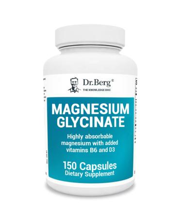 Dr. Berg's Magnesium Glycinate 400mg - Fully Chelated Magnesium Glycinate Capsules for Stress, Calm, Relaxation & Sleep Support - Includes Magnesium-Glycinate w/ Vitamin D & B6 - 150 Veg Capsules 150 Count (Pack of 1)