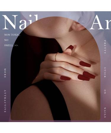 Vatocu Long Red Monochrome Coffin Press-on Nails for Women & Girls - 24 pcs Halloween Ballerina Acrylic False Nails - Buy Online on GoSupps.com