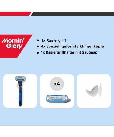 Mornin Glory Body Wet Shaving Starter Kit | 4 Razor Blades & Ergonomic Handle | Aloe Vera & Suction Cup Holder for Optimal Shaving Experience - Buy Online on GoSupps.com