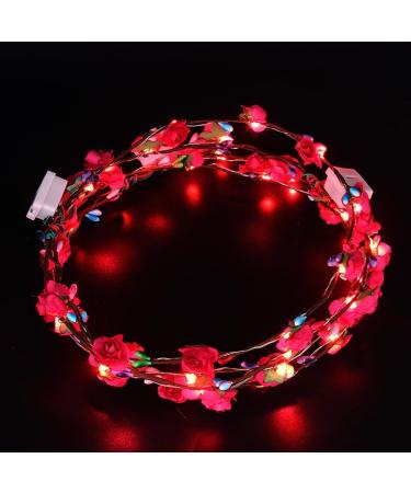 Led Light Women Flower Girl Headband Glow Blinking Crown Hair Wreath For Girls Women Wedding Festival Christmas New Year Party (Red) - Buy Online on GoSupps.com