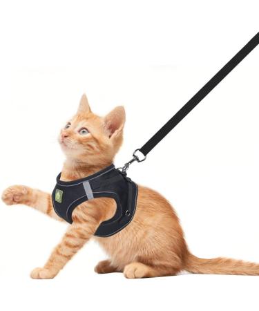 Femax Soft Mesh Dog Harness with Leash for Small & Medium Dogs | Adjustable Reflective No Pull Vest for Chihuahua & Cats - XS (26-29cm) - Black - Buy Online on GoSupps.com