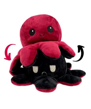 COLORS Reversible Octopus Plush large - Happy and Sad Moody octopus Stuffed toy- size 20cm Octopus Plushie Reversable teddy - Flip Octopus UK shows Emotion without saying words! (Wine Red Balck 20cm)