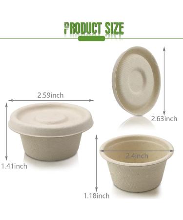 60 Sets 2oz Natural Bagasse Fiber Condiment Cups with Lids - Compostable & Disposable Sauce Containers for Snacks - Eco-Friendly Sample Cups - Buy Online on GoSupps.com