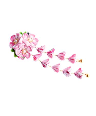 minkissy Japanese Hair Accessories Floral Hair Pins Vintage Kimono Flower Hair Clip Kimono Hair Accessories Kanzashi Hair Ornament Pink Hair Clips Kimono Flower Hairpins Manual Orchid Cloth