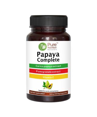 Pure Nutrition Papaya Complete - 60 Veg Capsules (Supports Platelet Immunity & Digestion) Each Capsule of 640mg Contains 500mg Carica Papaya Fruit and Leaf Extract. Non-GMO | Gluten-Free. 60 Count (Pack of 1)
