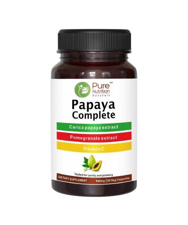 Pure Nutrition Papaya Complete - 60 Veg Capsules (Supports Platelet Immunity & Digestion) Each Capsule of 640mg Contains 500mg Carica Papaya Fruit and Leaf Extract. Non-GMO | Gluten-Free. 60 Count (Pack of 1) - Buy Online on GoSupps.com