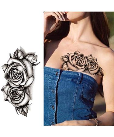 Kotbs 3D Black Flower Rose Petal Temporary Tattoos for Women - Waterproof Beauty Fake Tattoos (12 Sheets) - Buy Online on GoSupps.com