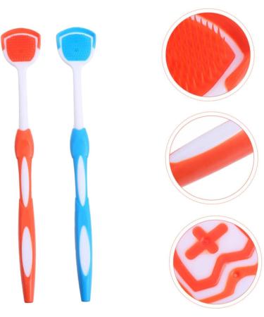 Buy Frcolor 2ST Tongue Cleaning Brush - Professional Oral Care Tool for Adults | Nanoplasty Multifunctional Cleaner in Blue & Orange - 19.5x3x0.6cm - Buy Online on GoSupps.com
