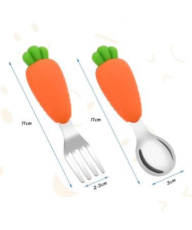 Vicloon Toddler Fork and Spoon Set - Stainless Steel Baby Utensils for Self Feeding - Pink-Orange - 4 Pcs - Buy Online on GoSupps.com