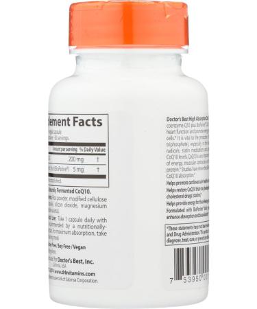 Doctor's Best High Absorption CoQ10 200 mg - 60 Vegetarian Capsules | Premium Heart Health Supplement | International Shipping Available - Buy Online on GoSupps.com