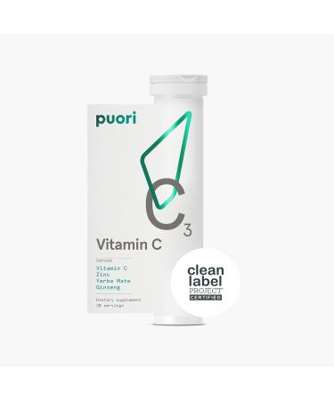 Puori C3 Vitamin C Supplement for Immune and Antioxidant Support - 20 Servings x 2 Packs - Vitamin C Zinc Yerba Mate Ginseng Helps Fight Fatigue and Supports Cognitive Function