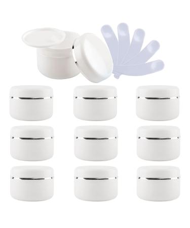 TIANZD 10 Pieces 100ml White Empty Plastic Cosmetic Jars with Screw Lid with Silver Ribbon 100g Small Storage Pot Containers for Homemade Salve Gel Lip Balm Cream Travel 5x Spatula