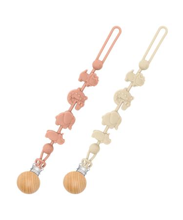 CLdy silicone pacifier chain 2 pieces Animal-print design pacifier strap pacifier clip chain pacifier chain boys and girls high robustness soft flexible dark pink/nude pink