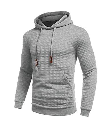 Mens Plus Size Jacquard Plaid Hoodie Sweatshirt with Kanga Pocket Lightweight Hooded Pullover Long Sleeve Sportswear X-Large B-grey