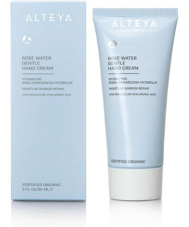 Alteya Organic Organic Rose Water Gentle Hand Cream - 90 ml - Certified Organic - Fast absorbing hand treatment with Rosa Damascena Hydrolat - Hydrating Moisturizing Repairing - Buy Online on GoSupps.com