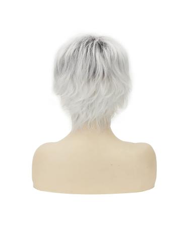 Layered Gray Wavy Ombre Pixie Wig for White Women - Synthetic Short Hair - Buy Online on GoSupps.com