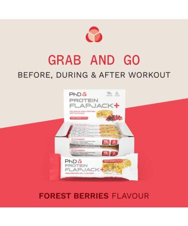 PhD Nutrition Protein Flapjack+ Forest Berries 12 Bars | High Protein, Low Sugar Snack with Complex Carbs & Vitamin E - Buy Online on GoSupps.com