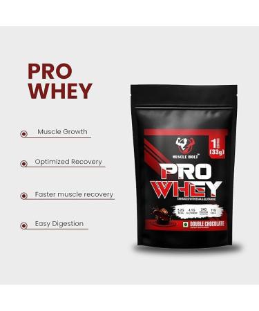 MUSCLEBOLT 33 Gram Pro Whey Protein | Muscle Growth 5.2g BCAA 24g Protein | Muscle Recovery | Easy Digestion | 4.1g Glutamine for Increase strength & performance (Double Chocolate) - Buy Online on GoSupps.com