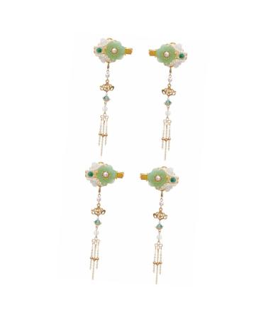 FRCOLOR 2 Pairs Tassel Hair Clip Hanfu Hairpin Ancient Hair Forks Jade Hair Clip Asian Hair Accessories Jade Clip Barrettes for Women Han Chinese Headdress Hair Stick Bride Vintage Pearl