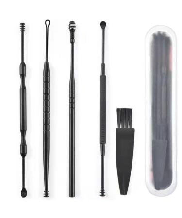 Blissany 4 -part ear cleaner set - medical ear cleaner made of stainless steel ear spoon ear wax removal/ear cleaning - including storage box & cleaning brush black