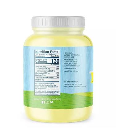 Buy Carington Farms Grass Fed Ghee - USDA Certified 56 oz - Rich in Vitamins A D E - Diet Friendly Cooking Butter - Buy Online on GoSupps.com