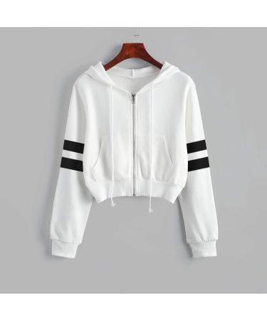AMIMOJY Women's White Crop Sweatshirt with Zip Up and Pockets - Large - Buy Online on GoSupps.com