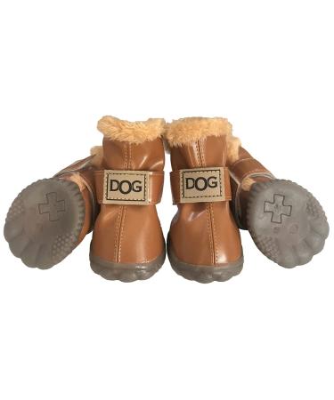 WINSOON Dog Australia Boots Pet Antiskid Shoes Winter Warm Skidproof Sneakers Paw Protectors 4-pcs Set (Size 5, Light Brown) Light Brown Size 5