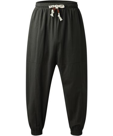 Men's Solid Cotton Trousers with Pockets | Elastic Waist & Leisure Pants | Sizes Up to XXXL in Black - Buy Online on GoSupps.com