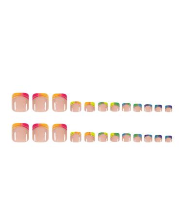 Shop Short French Tip Press On Toenails | 24 Pcs Acrylic False Toe Nails with Color Tip Designs for Women - Buy Online on GoSupps.com