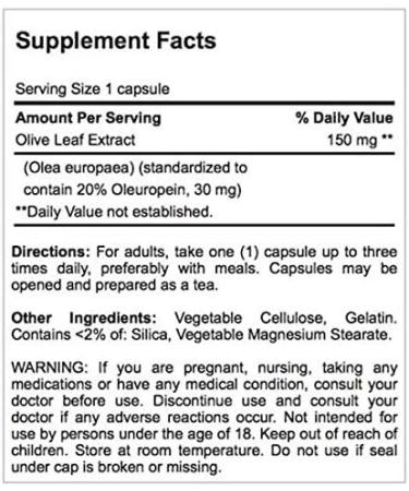 Puritan's Pride Olive Leaf Extract 150mg - 60 Capsules | Standardized Formula - Buy Online on GoSupps.com