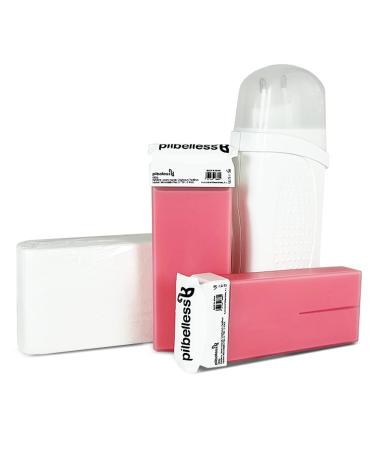 Wax Warmer Kit + 100 Hair Removal Strips + 2 Roll-On Wax Hair Removal (Pink)