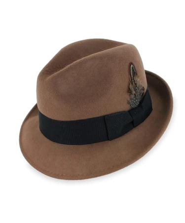 Belfry Trilby Men/Women Snap Brim Vintage Style Dress Fedora Hat 100% Pure Wool Felt in Black, Grey, Navy, Brown and Pecan Large Pecan