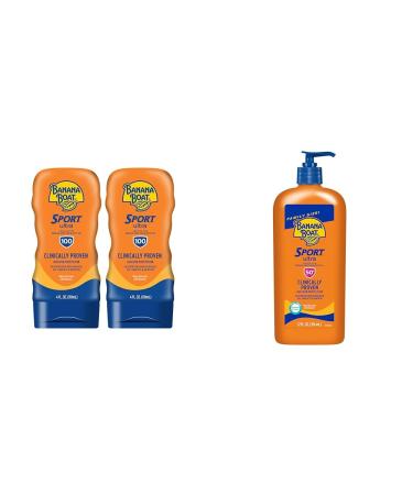 Banana Boat Sport Ultra Sunscreen Lotion SPF 100 4oz Twin Pack and SPF 50 12oz Oxybenzone Free Sunscreen