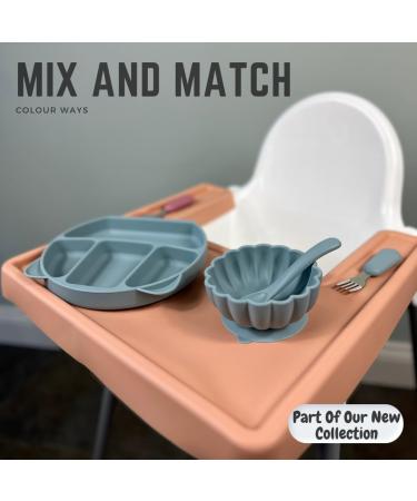 Alimos Scalloped Edge Silicone Baby Weaning Bowl and Spoon Set - BPA-Free, Suction Base, Pale Grey - Buy Online on GoSupps.com
