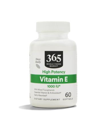 365 by Whole Foods Market Vitamin E 1000 IU 60 Count 60 Count (Pack of 1)