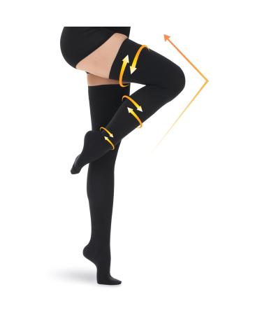beister 15-20 mmHg Medical Compression Stockings with Dot Silicone Band Closed Toe Thigh High Graduated Compression Socks for Women Men Circulation Support Pressure Stockings for Varicose Veins DVT Black Large