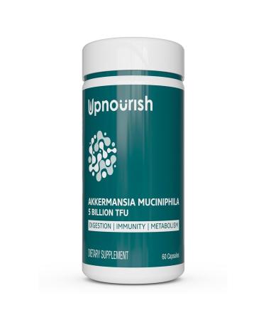 UpNourish Probiotics for GLP-1 Support 5 Billion TFU Akkermansia Muciniphila for Digestive Health Leaky Gut Immunity and Metabolic Health Prebiotics and Probiotics for Women and Men 60 Capsules AKK Prebiotics
