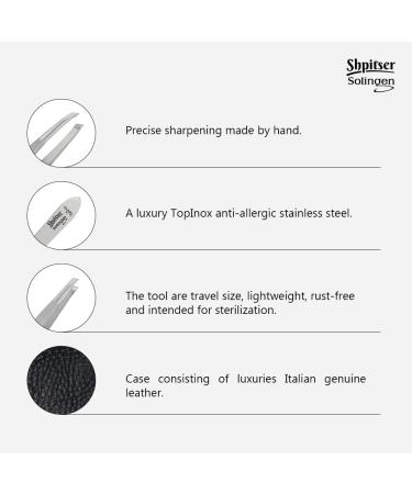 Shpitser German Stainless Steel Eyebrow Tweezers with Ceramic Blasted Slanted Tip - Black Leather Case - Buy Online on GoSupps.com