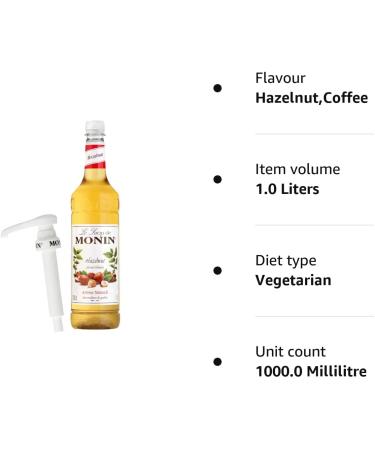 Monin Premium Coffee Syrup in Hazelnut 1L Plastic Bottle & Monin Pump - Buy Online on GoSupps.com