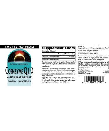 Buy Source Naturals Coenzyme Q10 200 mg - Antioxidant Support for Heart Brain Immunity & Liver - 30 Softgels | International Shipping - Buy Online on GoSupps.com