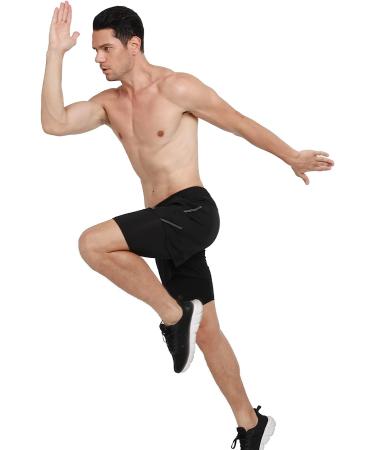 ARSUXEO Men's 2 in 1 Active Running Shorts with 2 Zipper Pockets B191 Black Medium - Buy Online on GoSupps.com
