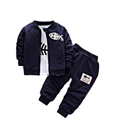 BINIDUCKLING Newborn Baby Boys Coat + Pants + Shirts Clothes Sets Toddlers Casual 3 Pieces Outfits 18-24 Months Navy