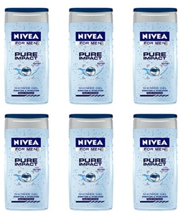 NIVEA 6 x NIVEA Shower Gel for Men Pure Impact Body and Hair - Men's Offer - In Stock