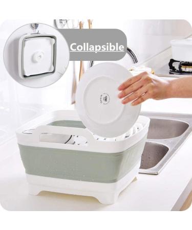 FOSJGO Dish Basin Collapsible with Drain Plug Carry Handles for 9 L Capacity Collapsible Sink Tub Dish Wash Basin Portable Dish Tub Foldable Dishpan for Camping Dish Washing Tub and RV Sink Light Green - Buy Online on GoSupps.com
