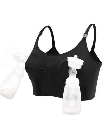 Acrawnni Women Hands Free Breast Pump Breast Feeding Pump Pumping Maternity Wireless Adjustable Nursing Bra Black Black XL