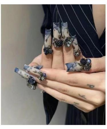 Temperament enhancement nail hand manicure" retro wearing a watercolor camellia cool wind manicure detachable (10 pieces)(M) - Buy Online on GoSupps.com