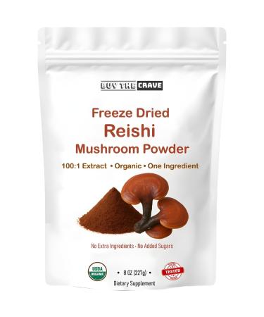 BUY THE CRAVE Freeze-Dried Reishi Mushroom Extract Powder 100:1 Concentrate 8 Ounces (227g) 454 Servings Wild-Harvested Fruit Body Dual-Phase Extraction Vegan Non-GMO Gluten-Free