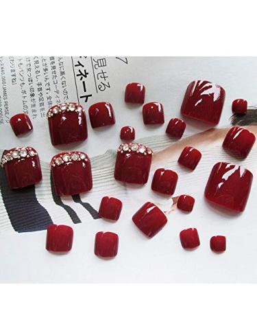 Sethexy 24 PCs 3D Bling Red False Toes & Wedding Nail Art - Short Full Cover Fake Nails for Women & Girls - Buy Online on GoSupps.com